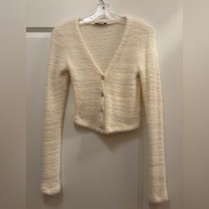 Stradivarius Cream Fuzzy Button-Up Cardigan